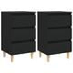 vidaXL Tables de chevet avec pieds en bois 2 pcs noir 40x35x69 cm - TU