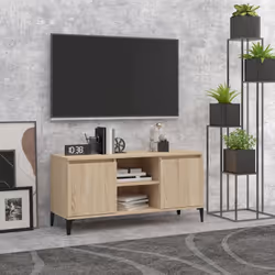 Améliorez votre intérieur avec ce meuble TV bien conçu et chic, présentant un charme industriel. Ce meuble TV à quatre pieds  ...