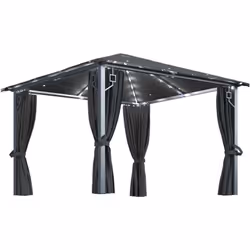 Cette tonnelle avec des rideaux présente un design classique et élégant qui conviendra parfaitement comme abri de parasol pou ...
