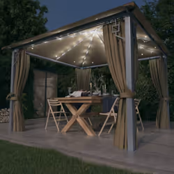 Description générale Cette tonnelle avec des rideaux présente un design classique et élégant, idéale comme abri de parasol po ...