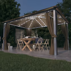 Cette tonnelle avec des rideaux présente un design classique et élégant qui conviendra parfaitement comme abri de parasol pou ...