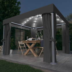 Vidaxl - Tonnelle avec rideau et guirlande lumineuse led 3x3m Anthracite