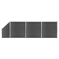vidaXL Ensemble de panneau de clôture WPC 619x(105-186) cm Noir - TU