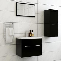 vidaXL Ensemble de meubles de salle de bain Noir Bois d'ingénierie - TU