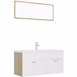 Cet ensemble de meubles de salle de bain élégant, qui se compose d'un meuble lavabo, d'un lavabo intégré et d'un miroir, s'ag ...