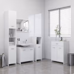 Avec cet ensemble de meubles de salle de bain de 4 pièces, vous pouvez créer un espace de rangement supplémentaire pour votre ...