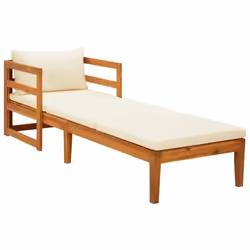 vidaXL Chaise longue avec coussins blanc crème Bois d'acacia solide - TU