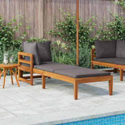 vidaXL Chaise longue avec 1 accoudoir Gris foncé Bois d'acacia solide