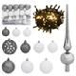 vidaXL Set de boules de Noël avec pic et 150 LED 61 pcs Blanc et gris - TU