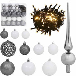 Set de boules de Noël avec pic et 300 led 120pcs Blanc et gris Vidaxl