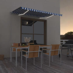 vidaXL Auvent manuel rétractable avec LED 300x250 cm Bleu et blanc - TU