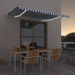 vidaXL Auvent manuel rétractable avec LED 400x300 cm Bleu et blanc - TU
