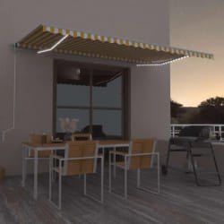 vidaXL Auvent automatique capteur de vent/LED 500x300cm Jaune et blanc