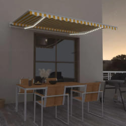 vidaXL Auvent manuel rétractable avec LED 400x350 cm Jaune et blanc - TU