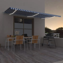 vidaXL Auvent manuel rétractable avec LED 600x350 cm Bleu et blanc - TU