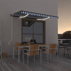 Auvent automatique capteur de vent/LED 300x250 cm Bleu et blanc Vidaxl