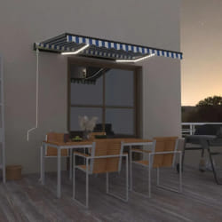 vidaXL Auvent automatique capteur de vent/LED 400x300 cm Bleu et blanc