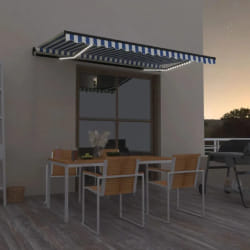 vidaXL Auvent manuel rétractable avec LED 400x350 cm Bleu et blanc - TU