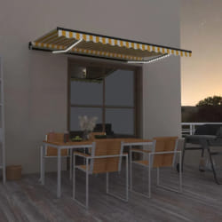 vidaXL Auvent manuel rétractable avec LED 400x350 cm Jaune et blanc - TU