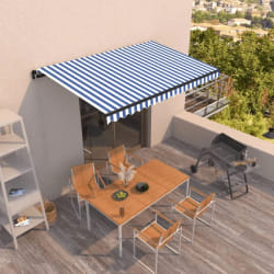 vidaXL Auvent manuel rétractable 450x350 cm Bleu et blanc - TU