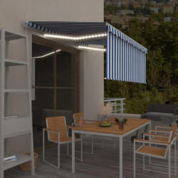 vidaXL Auvent manuel rétractable et store et LED 3x2,5 m Bleu et blanc - TU