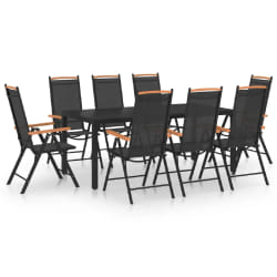 vidaXL Ensemble à manger de jardin 9 pcs aluminium noir - TU