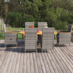 vidaXL Ensemble à manger de jardin 7 pcs Résine tressée Gris - TU