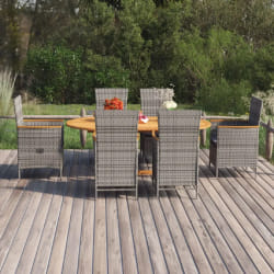vidaXL Ensemble à manger de jardin 7 pcs Résine tressée Gris - TU