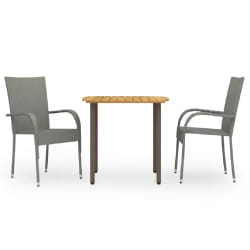 vidaXL Ensemble à manger de jardin 3 pcs Résine tressée Gris - TU