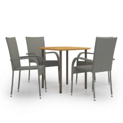 vidaXL Ensemble à manger de jardin 5 pcs Résine tressée Gris - TU
