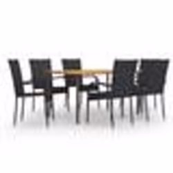 vidaXL Ensemble à manger de jardin 7 pcs Résine tressée Noir - TU