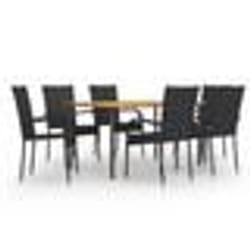 vidaXL Ensemble à manger de jardin 7 pcs Résine tressée Noir - TU