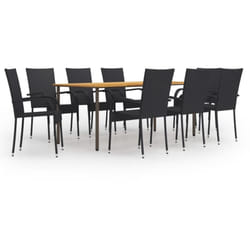 Ensemble de salle à manger de jardin 9 pcs Résine tressée Noir