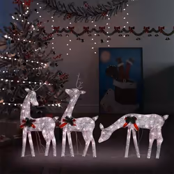 vidaXL Famille de rennes de Noël 270x7x90 cm Doré Blanc chaud Maille - TU