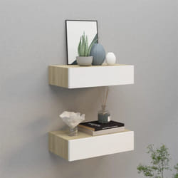 Vidaxl - tagères à tiroir murales 2 pcs Chêne et blanc 40x23,5x10cm mdf