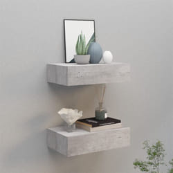 Vidaxl - tagères à tiroir murales 2 pcs Gris béton 40x23,5x10 cm mdf