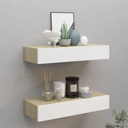 Tagères à tiroir murales 2 pcs Chêne et blanc 60x23,5x10cm mdf Vidaxl