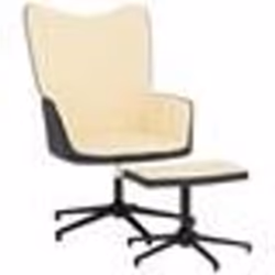 vidaXL Chaise de relaxation avec tabouret Blanc crème Velours et PVC - TU