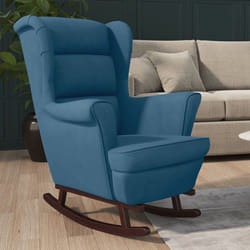 Fauteuil à bascule et pieds en bois massif d'hévéa Bleu Velours Vidaxl