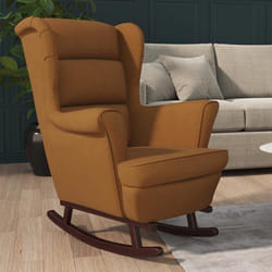 vidaXL Fauteuil à bascule pieds en bois massif d'hévéa Marron Velours - TU