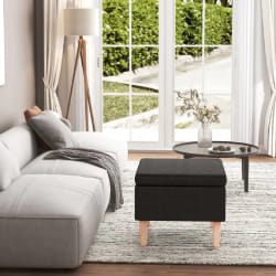 vidaXL Tabouret avec pieds en bois Noir Tissu - TU