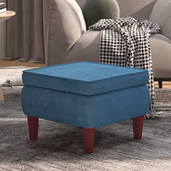 vidaXL Tabouret avec pieds en bois Bleu Velours - TU