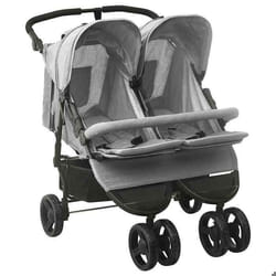 vidaXL Poussette à deux places Gris clair Acier - TU