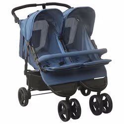 vidaXL Poussette à deux places Bleu marine Acier - TU