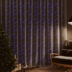 vidaXL Rideaux lumineux à LED 3x3 m 300 LED Bleu 8 fonctions - TU