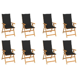 vidaXL Chaises inclinables de jardin et coussins lot de 8 Teck solide - TU