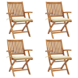 vidaXL Chaises pliables de jardin avec coussins lot de 4 Teck solide - TU