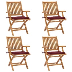 vidaXL Chaises pliables de jardin avec coussins lot de 4 Teck solide - TU