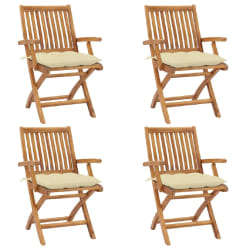 vidaXL Chaises pliables de jardin avec coussins lot de 4 Teck solide - TU