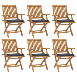 vidaXL Chaises pliables de jardin avec coussins lot de 6 Bois de teck - TU
